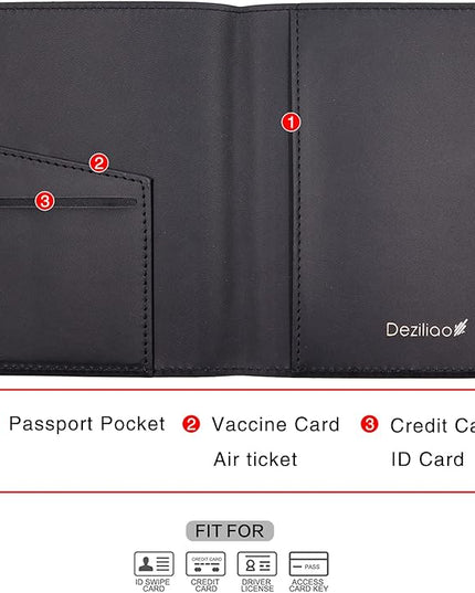 Deziliao Passport Holder,Passport Holder Card Slots, Passport and Vaccine Card Holder Combo, Cute Passport cover for Women and Men, with Waterproof Rfid Blocking, Passport Travel Wallet(Black)