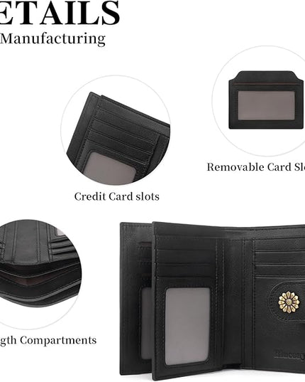 Blucoay Wallet Women,RFID Blocking Leather Womens Wallet Bifold Compact Card Holder Small Wallet for Women with Removable ID Window cowprint black