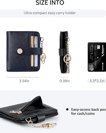 POIUGOYA Slim Wallet for Women,RFID Blocking Bifold Credit Card Holder with Zipper Coin Pocket,ID Window,Keychain