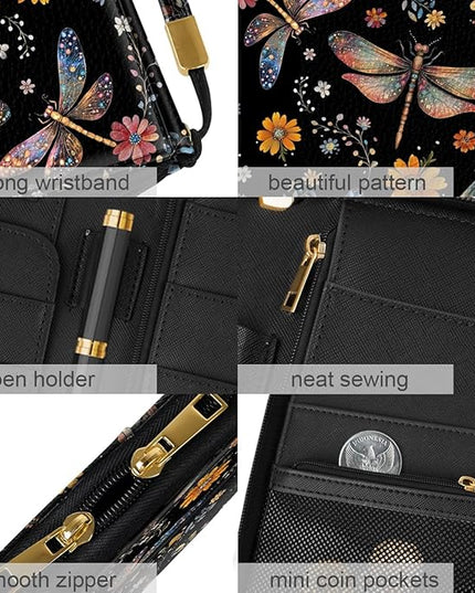 Family Passport Holder Wallet RFID Blocking Document Organizer PU Leather Mulit-purpose Travel Wallet Credit Cards Case for Women Men, Dragonfly