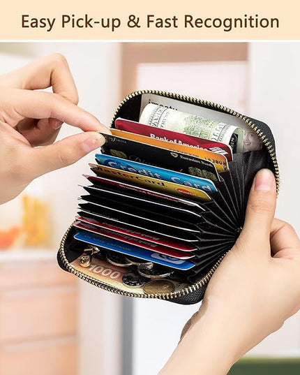 imeetu RFID Credit Card Holder, Small Leather Zipper Card Case Wallet for Women