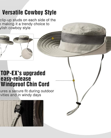 Oversized XL XXL Waterproof Sun Hat for Big Heads Mesh Bucket Hat Wide Brim Adjustable Packable Hiking Beach Fishing