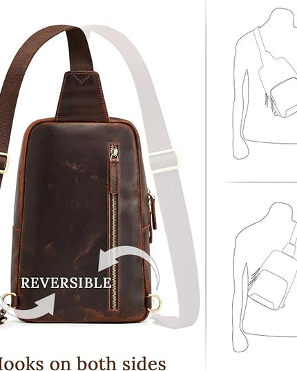 S-ZONE Sling Bag for Men Women RFID Blocking Genuine Leather Crossbody Shoulder Bag Backpack Hiking Daypack Travel
