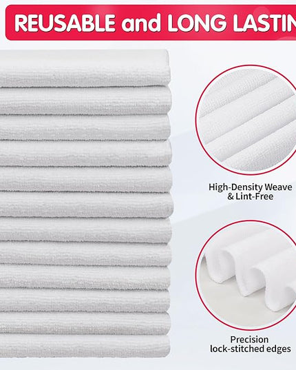 FIXSMITH White Microfiber Cleaning Cloth -Pack of 12, Highly Absorbent Cleaning Rags, 16"X12" All Purpose Cleaning Towels for Housekeeping, Kitchen, Car, Lint Free and Reusable Microfiber Towels