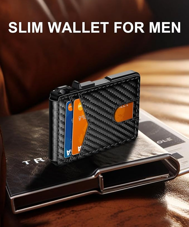 ZALVEX Wallet for Men, Mens Minimalist Wallet 9-13 Cards, Slim Compact Wallet with Money Clip & ID Window, RFID Blocking Smart Pop Up Card Wallet, Metal Aluminum Credit Card Holder Bifold Wallet