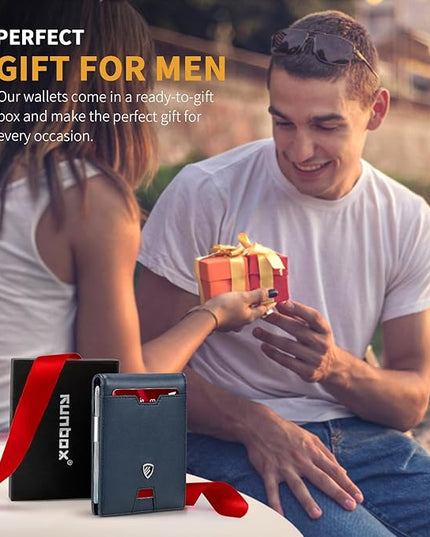 RUNBOX Mens Slim Wallet with Money Clip RFID Blocking Bifold Credit Card Holder for Men with Gift Box