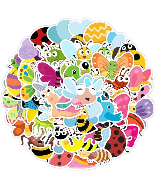 Cartoon Insects(Bees Butterfly Ladybug) Stickers for Boys Girls Kids,50 Pcs Cute Waterproof Vinyl Stickers for Water Bottles Laptop Flasks Computer Car Bike - Lovely Decals Pack(Insects -50pcs)