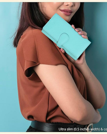 Real Leather Women Wallet Leather with RFID Blocking -Trifold Card Holder Designer Ladies Clutch with ID Window Wallets