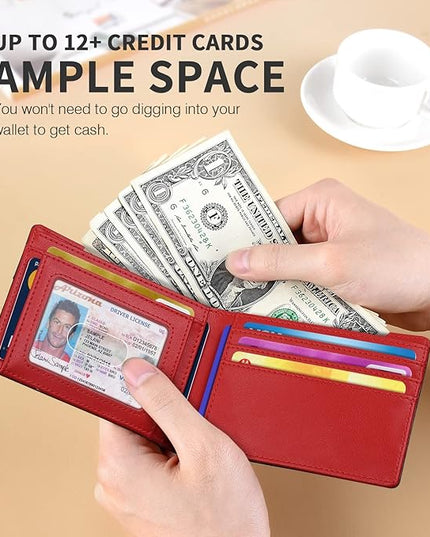 RUNBOX Wallet for Men Slim 11 Credit Card Holder Slots Leather RFID Blocking Small Thin Men's Wallet Bifold Minimalist Front Pocket Large Capacity Gift Box