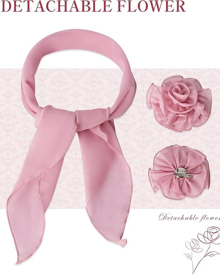 Chiffon Scarf for Women, Removable Flower Neck Scarf Light Soft Fashion Rose Scarves Versatile Headband or Hair Band