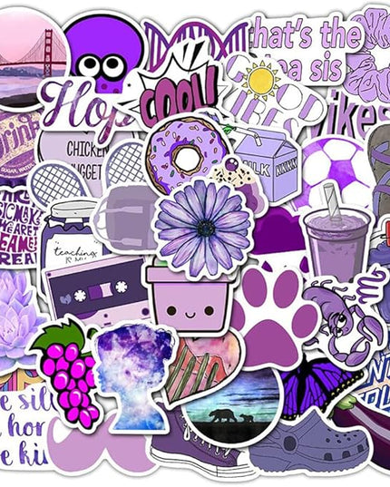 Girl's Purple Aesthetic Waterproof Stickers - 50 PCS for Water Bottle, Laptop, Phone - Cute Designs for Teens and Kids