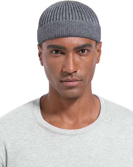 Short Fisherman Beanie for Men Women, Wool Knit Cuff Warm Winter Hats, Trawler Beanie Watch Caps Soft Skullcap