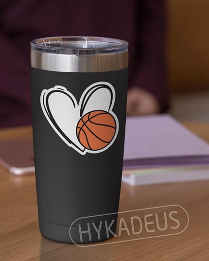 (3Pcs) Basketball Stickers Waterproof Vinyl Basketball Heart Decals for Water Bottle, Tumbler, Laptop, Phone Case, Poster Board, Scrapbooking, Team Players, Coach, 3" x 2.8"