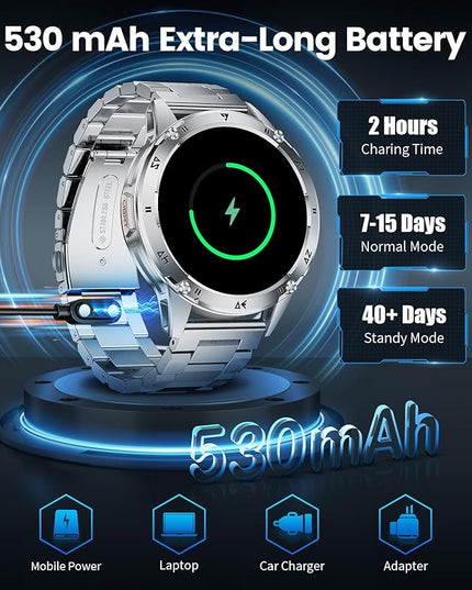 LIGE Military Smart Watch for Men iPhone Android 1.43" HD Amoled Rugged 110+ Sport Modes IP68 Waterproof Answer/Make Call Fitness Running Heart Rate Blood Pressure Health Mens Smartwatch