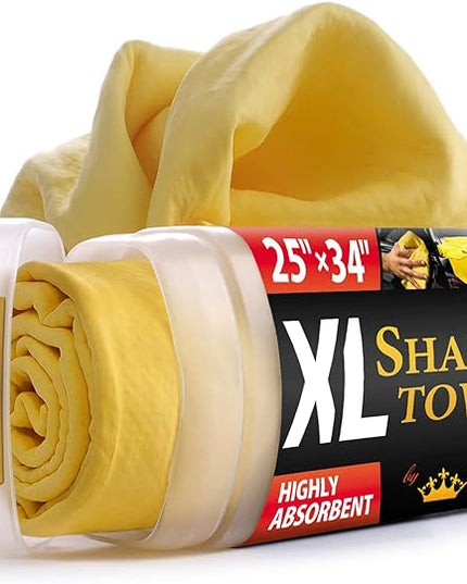 Premium XL Shammy Towel for Car - (34”x25”) - Super Absorbent Chamois Cloth - Spots and Scratch-Free - Reusable Car Drying Towels