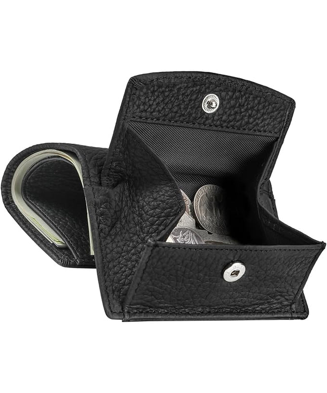 Unisex RFID Genuine Leather Wallet Compact Trifold with Coin Pouch & Card Slots Black (Black)