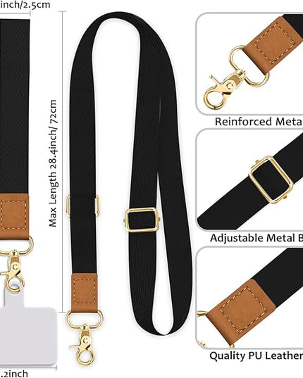 Phone Lanyard Crossbody Wrist Strap, Black Cell Phone Lanyards for around the Neck Wristlet Adjustable Strap for Keys Case ID Badges Accessories