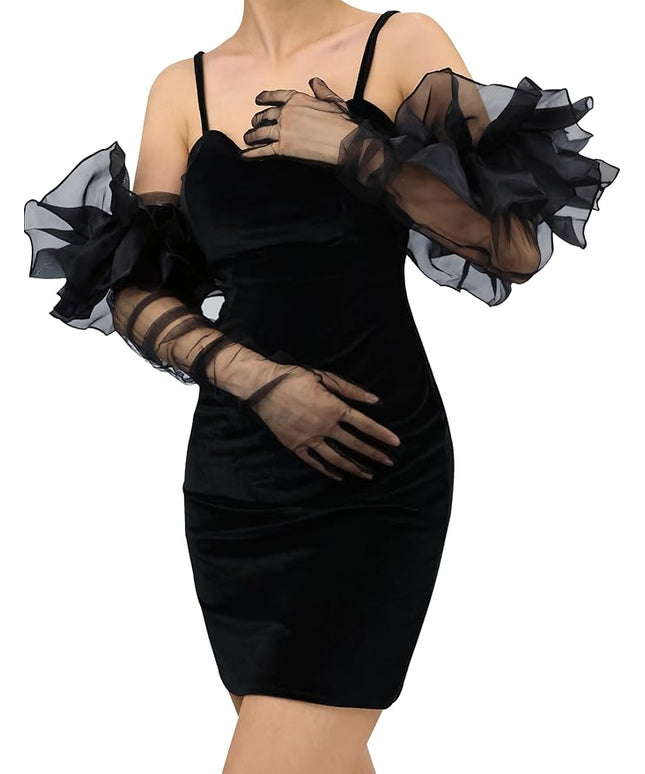 Super Puff Sheer Long Gloves Oversize Tulle Mesh Gloves for Cocktail Opera Party Glove Long Sleeve