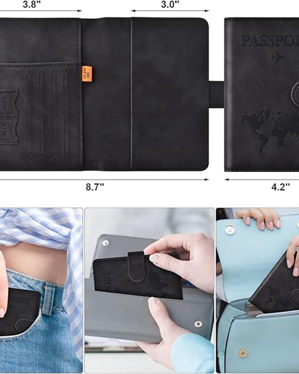 Eoehro Passport Holder for Travel Essentials, Passport Wallet Cover Case for Travel Must Haves Accessories,Passport Book Holders for Women and Men(black)