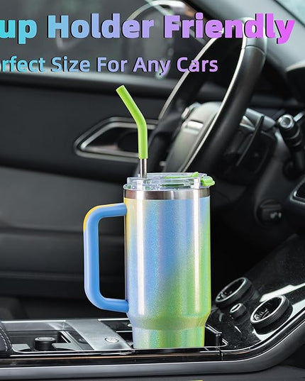 40 oz tumbler with handle and straw,Double Wall Vacuum Reusable Stainless Steel Insulated Water Bottle,With Leak Proof lid and Straw for Iced or Cold Beverages (Fairyland)