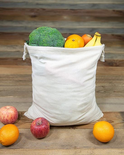TOPDesign 6-Pack 14” x 17” Reusable Produce Bags, Muslin Bags with Drawstrings for Shopping & Storage, 100% Natural Cotton Bags, Washable, Biodegradable, Food Safe