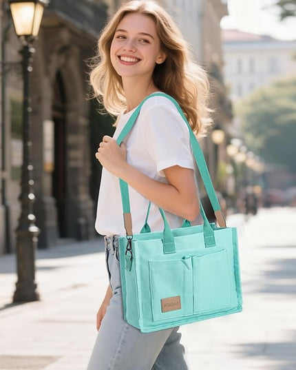 Canvas Tote Bag for Women Crossbody Work Purse with Pockets Top Handle Handbag Satchel Bags for Travel Nurse Teacher