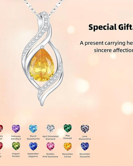 Birthstone Necklace gift for Women S925 Sterling Silver Teardrop with Cubic Zirconia- Birthday Jewelry gift for her, Girlfriend, Wife, Mom on Birthday, Anniversary