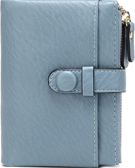 AOXONEL Women's Wallets Leather Wallets for Women Rfid Small Ladies Wallet Billfolds for Women,Trifold Mini Wallets for Women with Double Zipper Coin Pocket (Blue)