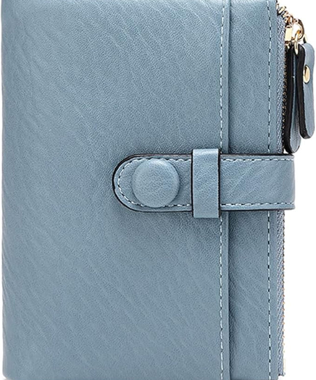 AOXONEL Women's Wallets Leather Wallets for Women Rfid Small Ladies Wallet Billfolds for Women,Trifold Mini Wallets for Women with Double Zipper Coin Pocket (Blue)