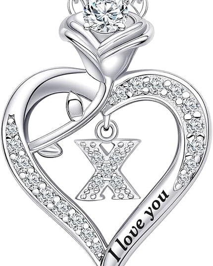 Rose Heart Pendant Necklace Gifts for Wife, Engraved 'I love you' Gift for Wife Girlfriend, Anniversary Birthday Eternity Jewelry Present for Women, Moissanite Necklace Gift for Her