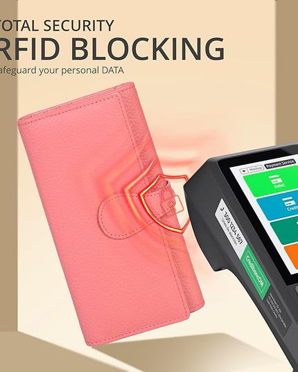 Real Leather Women Wallet Leather with RFID Blocking -Trifold Card Holder Designer Ladies Clutch with ID Window Wallets