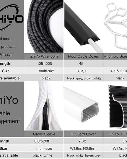 2 Pack 5ft - 1 inch White Cable Sleeve, Cable Organizer for Desk PC TV Computer, Wire Protector Cable Wrap Cover, Cord Management for Home Office