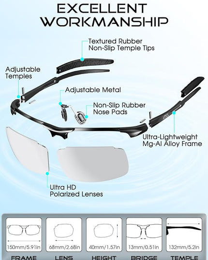 ATTCL Polarized Sunglasses Men Sports: UV Protection Anti Glare Wrap Around Lightweight Metal Driving Fishing Golf Running