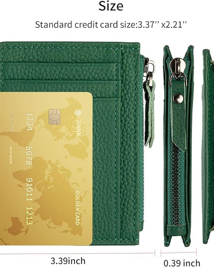 ilovever Slim Wallet for Women Small Leather RFID Blocking Credit Card Holder Minimalist Wallet with Coin Purses & Pouches,Deep Green