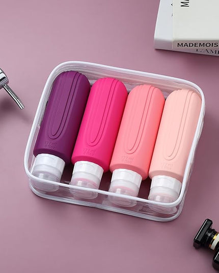 Travel Bottles for Toiletries, Large 6oz Oversize Containers, BPA Free Leak Proof Tubs Refillable Liquid Traveler Accessories with Toiletry Bag for Cometic Shampoo and Lotion Soap (4 Pack)