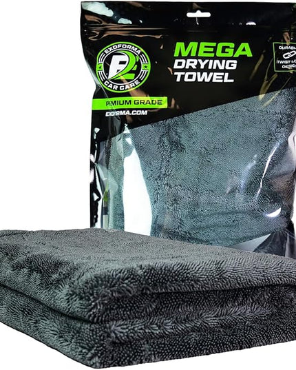 ExoForma Mega Car Drying Towel - Holds Up to 9 lbs, No Streaks, Scratches, or Water Spots | 1200 GSM Microfiber Double Twist Pile & Edgeless Design, 1 Quick & Effortless Dry - 24” x 36”