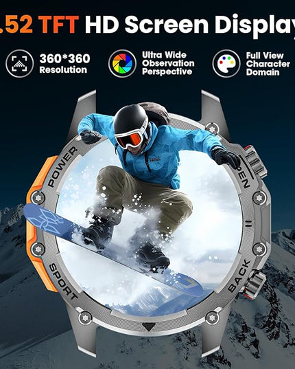 Hwagol Smart Watches for Men (Call/Notification),1.52'' Military Smart Watch, Two Style Kits,Flashlight,100+Sport Modes/Heart Rate/Sleep Monitor/Pedometer (steelblack)