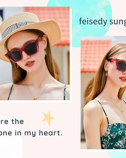 FEISEDY Vintage Square Cat Eye Sunglasses Women Trendy Cateye Sunglasses B2473