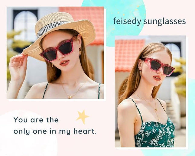 FEISEDY Vintage Square Cat Eye Sunglasses Women Trendy Cateye Sunglasses B2473