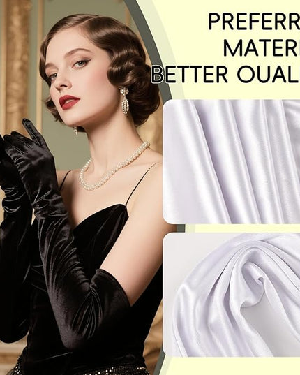 THARAHT Women Long Gloves with Satin Elbow Length for 1920s Opera Tea Party Costumes Bridal Evening Dress