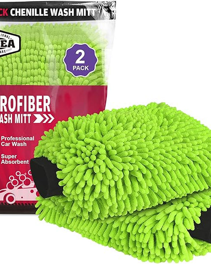 AIDEA Car Wash Mitt Microfiber, 2PK-Scratch-Free& Lint-Free, Premium Chenille Microfiber Wash Mitt-Green Extra Large Size (8''X12'')