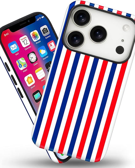 Magnetic for iPhone 17 Pro Max Case Cute Stripes Phone Case, Shockproof Slim TPU and Hard PC Protective Phone Cover Compatible with MagSafe Designed for Women Girls, Red and Blue