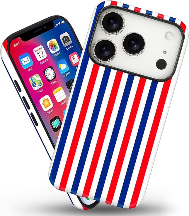 Magnetic for iPhone 17 Pro Max Case Cute Stripes Phone Case, Shockproof Slim TPU and Hard PC Protective Phone Cover Compatible with MagSafe Designed for Women Girls, Red and Blue
