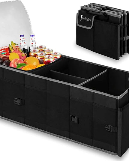 Trunk Organizer With Built-In Insulated Leak Proof Cooler Bag,Collapsible Cargo Organizer For Suv With Non Slip Bottom Strips,3 Large Compartments Foldable Waterproof Portable Car Storage Box