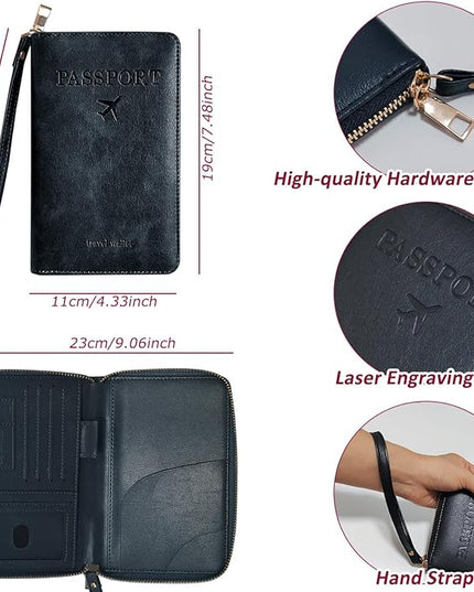 Passport Holder for Travel, Passport Holder Cover Wallet for Women Men With Rfid Blocking, PU Passport Book Card Holder Case - Travel Essentials Accessories Black