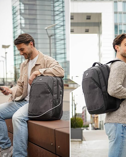 Swissdigital Design Travel Laptop Backpack for Men and Women, College Backpack with USB Charging Port for Fits 16 Inch Notebook, Grey | SD1670-02