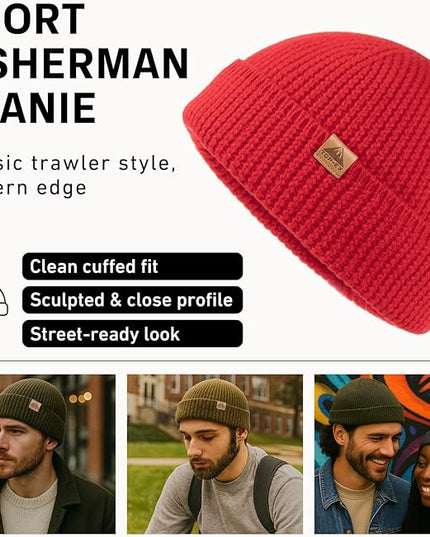 TOP-EX PolarWool™ 100% Merino Wool Fisherman Beanie Hat | Soft Single Layer Warm Short Sailor Trawler Cap for Men Women