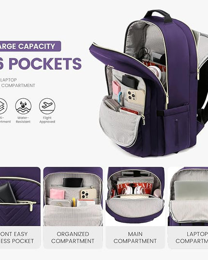 LOVEVOOK Laptop Backpack for Women 15.6 inch,Cute Women Travel Backpack Purse,Professional Laptop Computer Bag,Waterproof Work Business College Teacher Bag Carry on Backpack with USB Port,Royal Purple