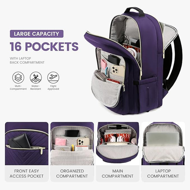 LOVEVOOK Laptop Backpack for Women 17.3 inch,Cute Women Travel Backpack Purse,Professional Laptop Computer Bag,Waterproof Work Business College Teacher Bag Carry on Backpack with USB Port,Royal Purple