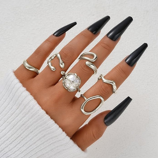 ÌF ME 10 PCS Gold Rings Set for Women Non Tarnish, 18K Gold Plated Chunky Stackable Rings, Statement Stacking Womens Ring Pack
